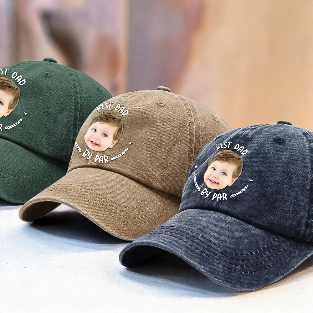Custom Photo Best Dad By Par Washed Denim Baseball Cap HA75 892480