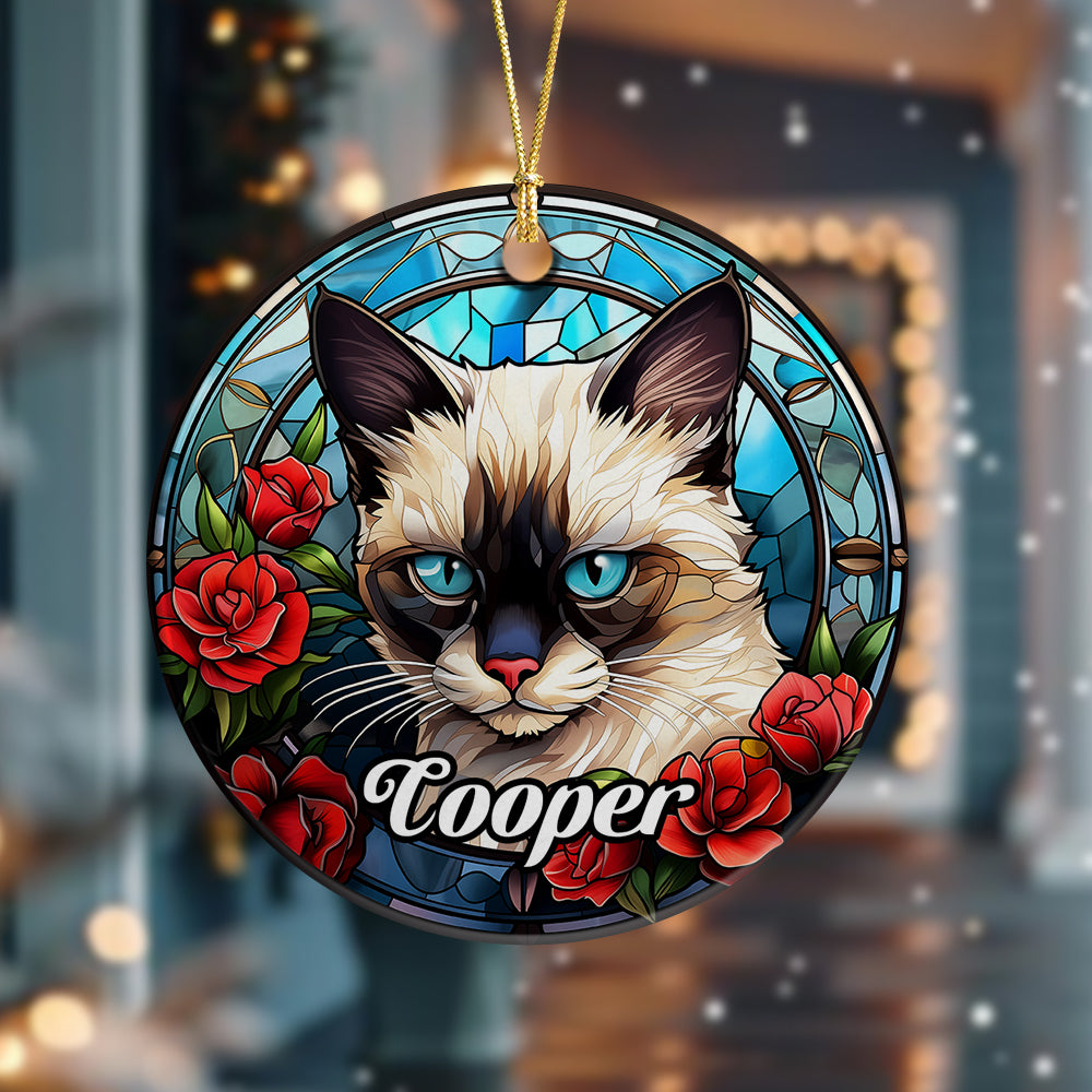 Custom Cat Stained Glass Style Christmas Ceramic Ornament TH10 896421