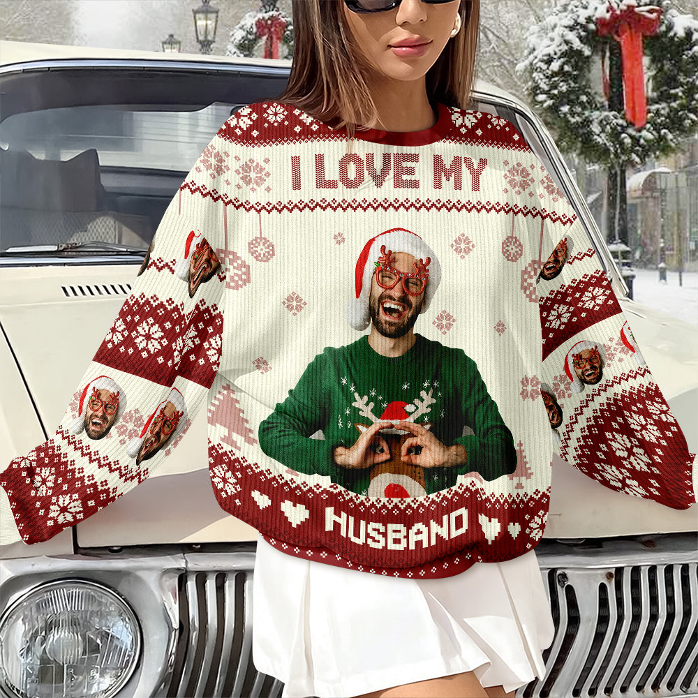 Custom Photo I Love My Wife/Husband Christmas Ugly Sweater TH10 896339