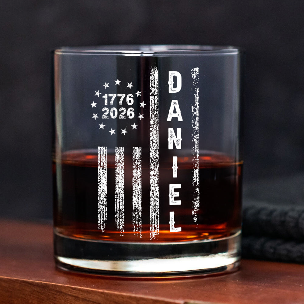 Personalized Name American 1776–2026 Flag Whiskey Glass HA75 920266