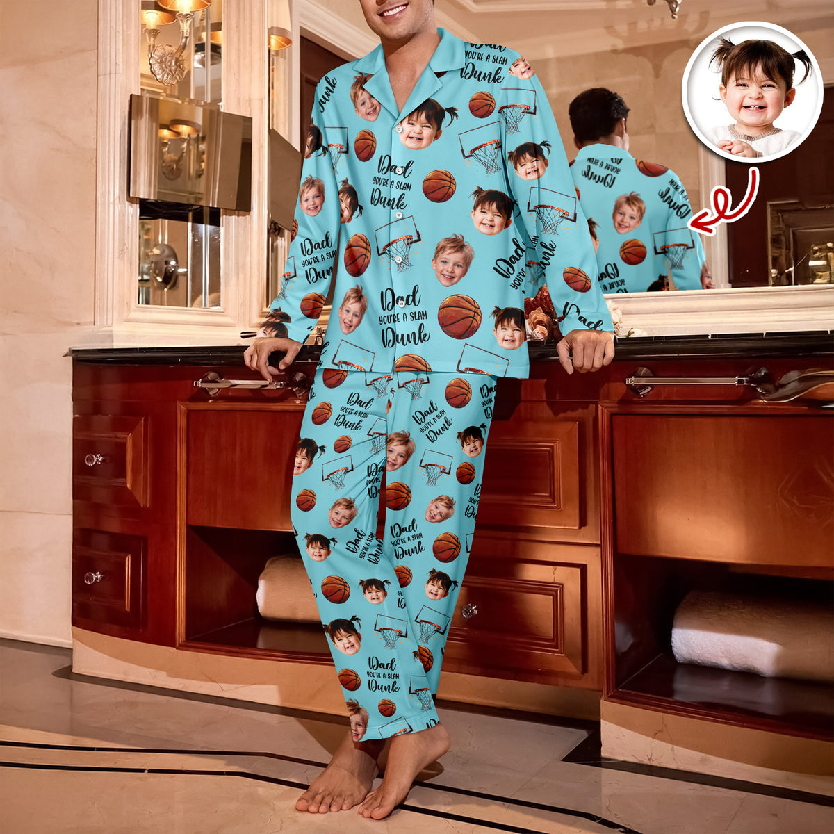 Custom Cute Photo You're A Slam Dunk, Dad Pajamas LM32 895689
