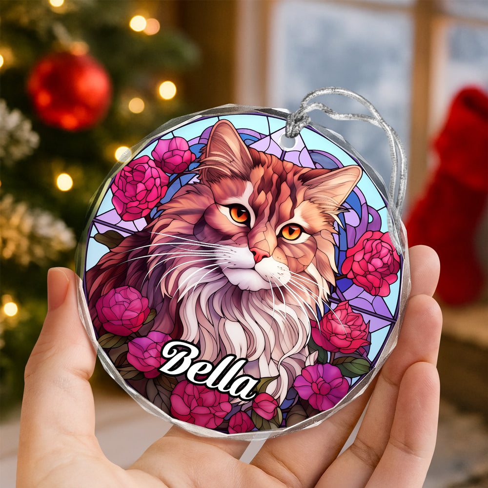 Custom Cat Stained Glass Style Christmas Glass Ornament TH10 896417