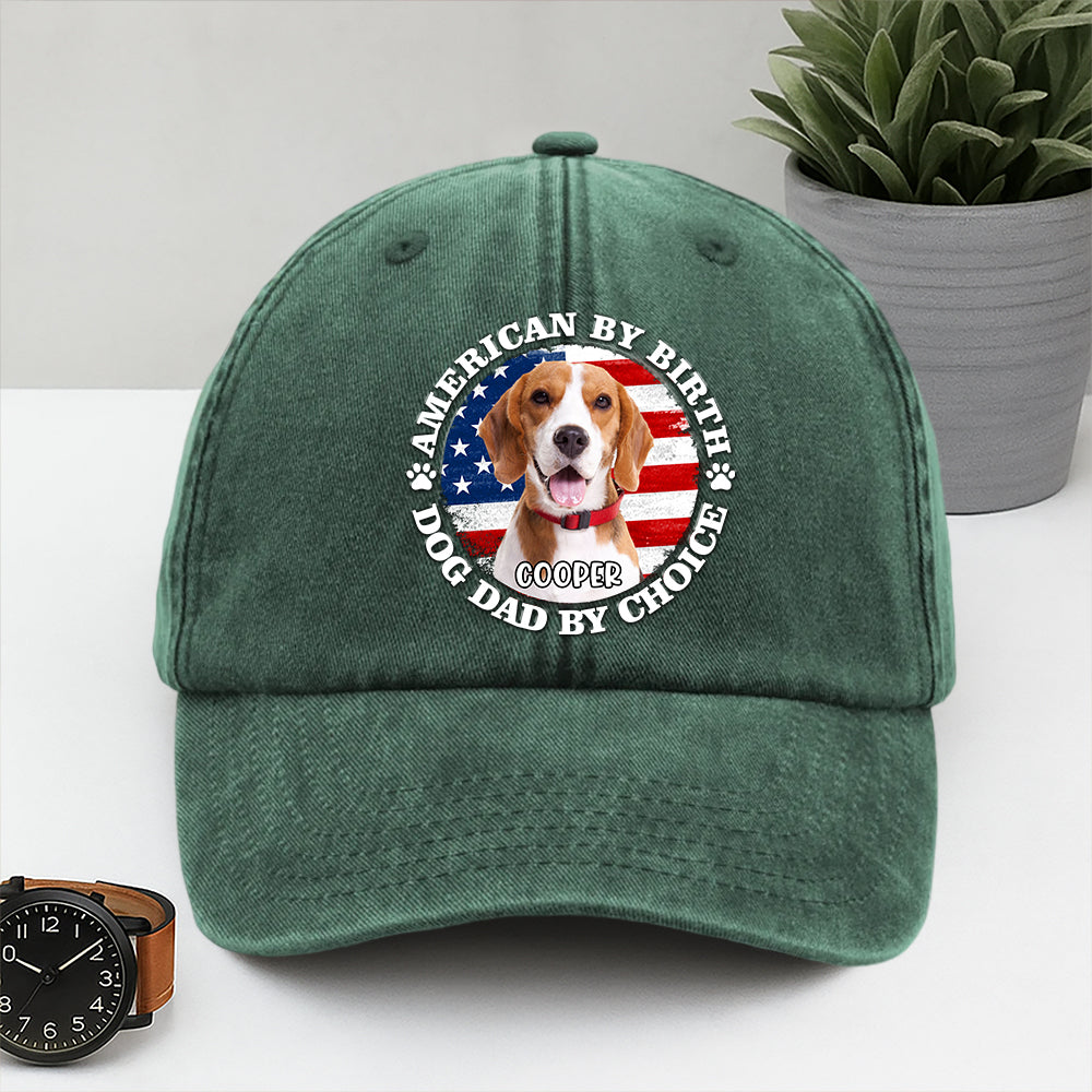 Custom Photo American By Birth, Dog Mom By Choice Washed Denim Baseball Cap HA75 892536