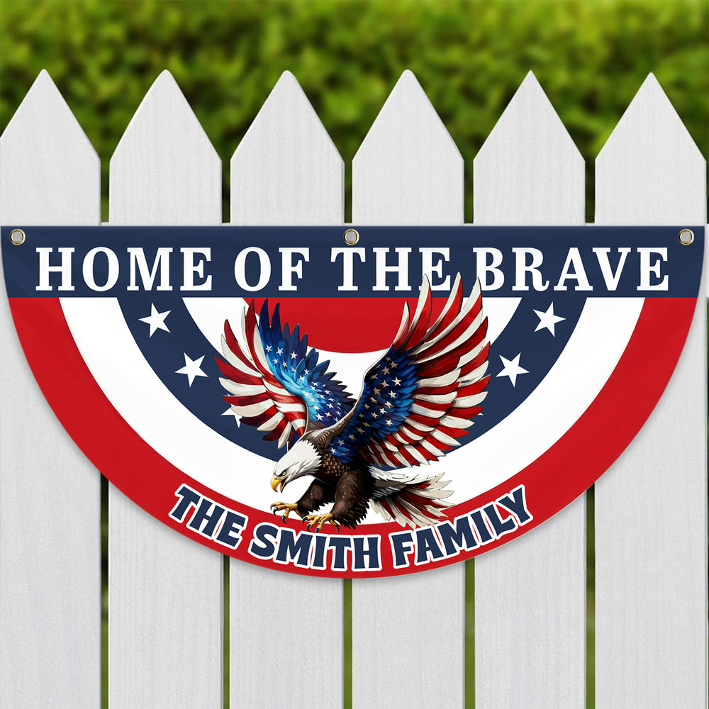 Custom Family Name Home Of The Brave Patriotic Eagle Non-Pleated Fan Flag HO82 901942