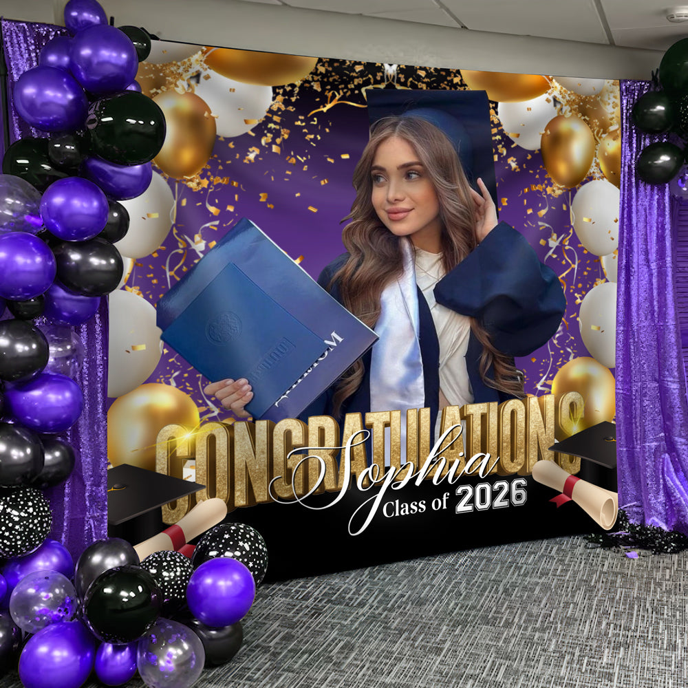 Custom Photo Congrats Graduation Class Of 2026 Balloons Backdrop HO82 902032
