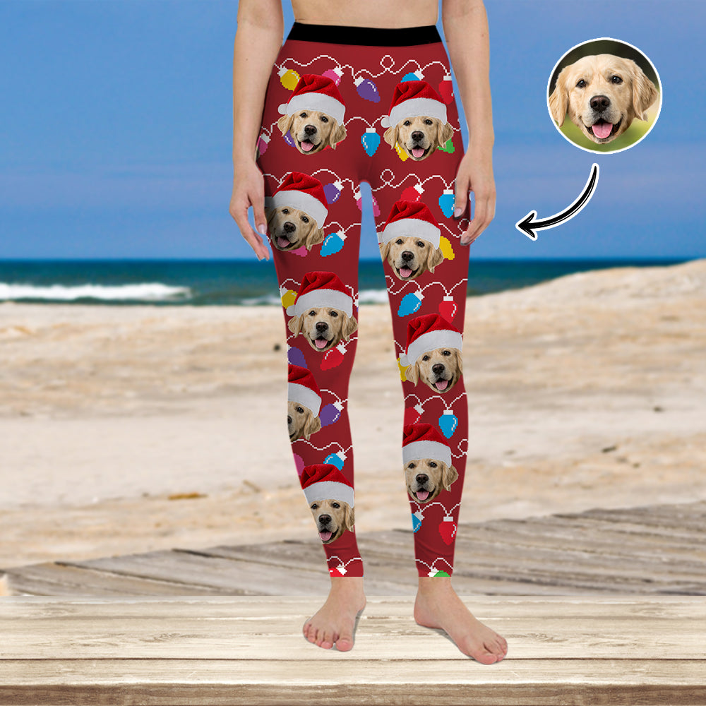 Custom Dog Face Photo With Colorful Christmas Lights Legging HO82 900476