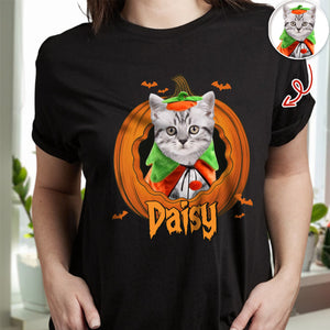 Custom Dog Cat Photo Halloween Pumpkin Dark Shirt HO82 894924