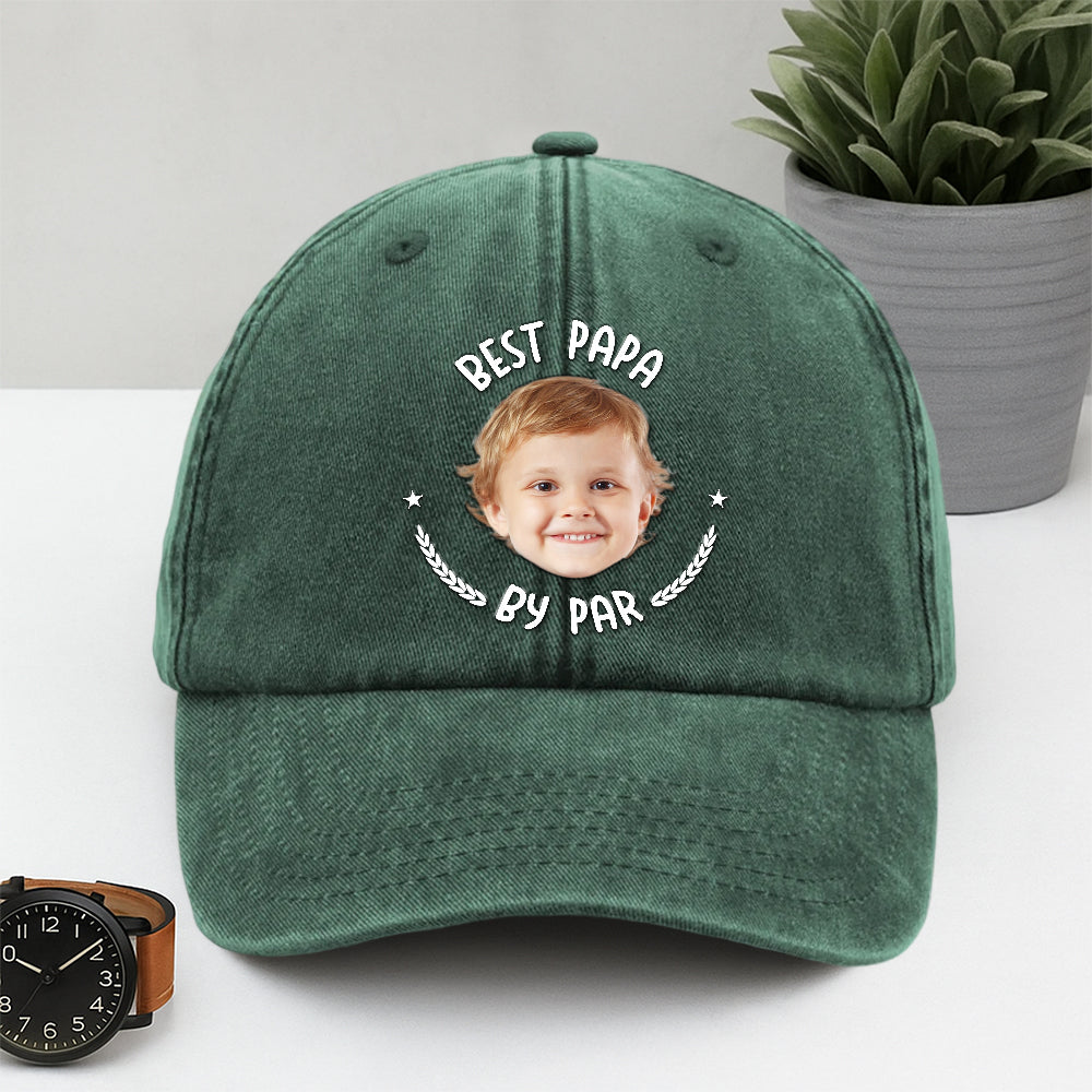Custom Photo Best Dad By Par Washed Denim Baseball Cap HA75 892480