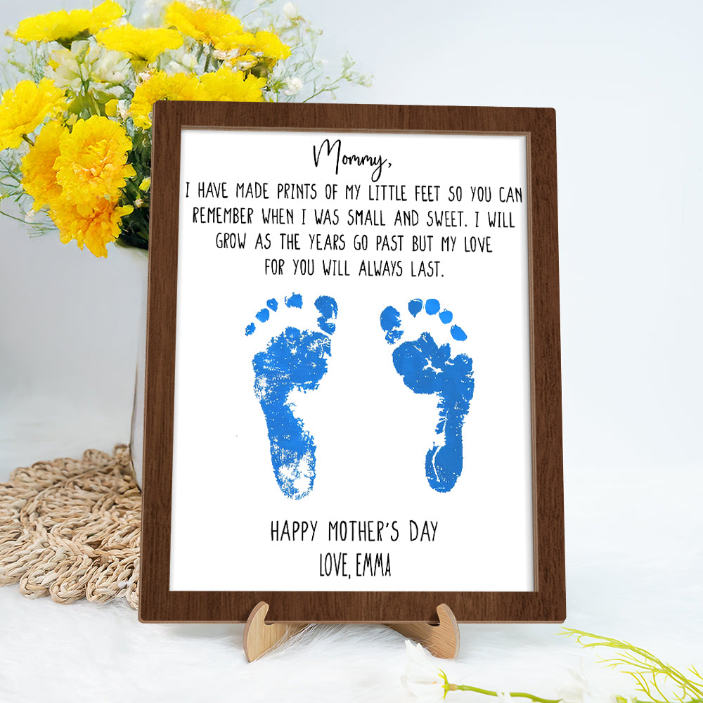 Personalized Footprints Sign 2-Layered Wooden Plaque With Stand, Happy Mother's Day TH10 169009