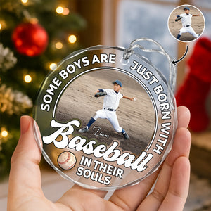 Custom Photo Some Boys Are Just Born With Baseball In Their Soul Glass Ornament TH10 896461