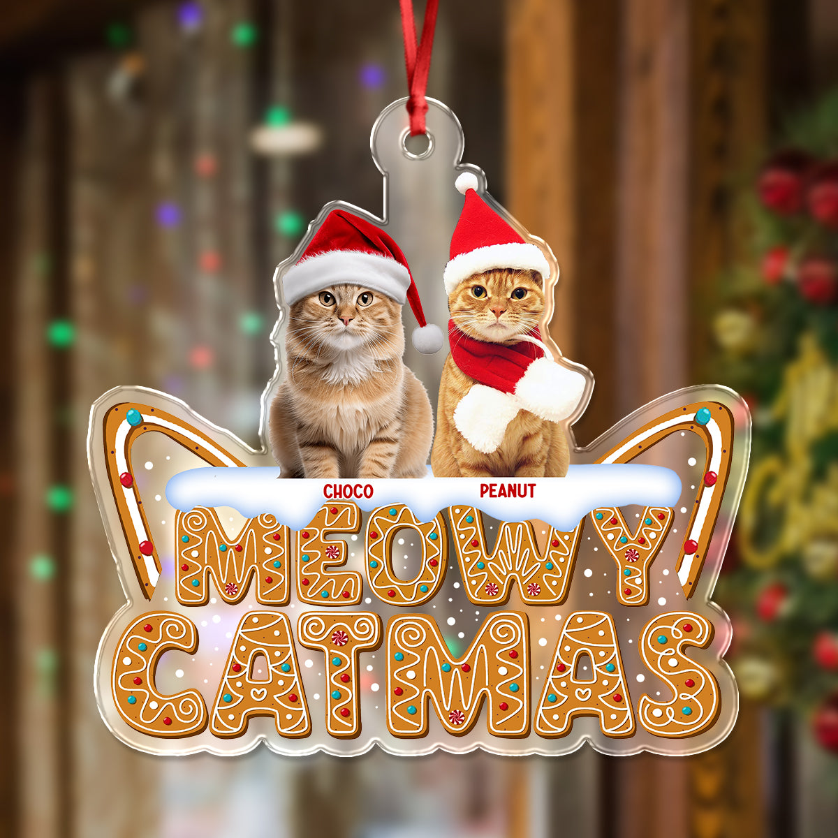 Custom Photo Meowy Catmas Acrylic Ornament HO82 900702