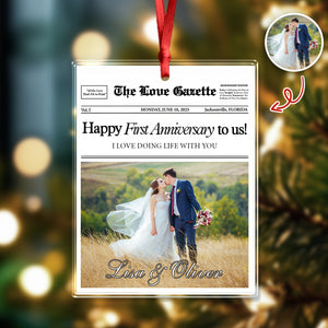 Custom Photo The Love Gazette 1st Anniversary Newspaper Couples Acrylic Ornament HO82 894866