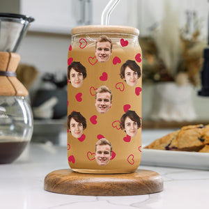 Custom Boyfriend Girlfriend Photo With Heart Glass Can With Lid Valentine's Day TH10 896963