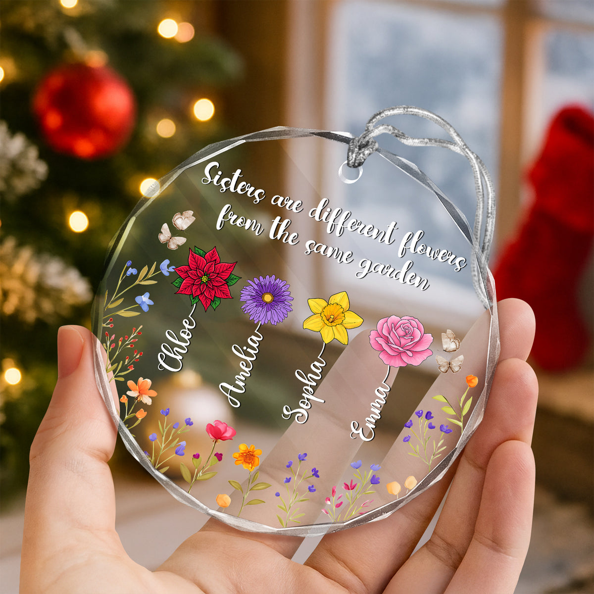 Personalized Gift Sisters Are Different Flowers Glass Ornament LM32 895411