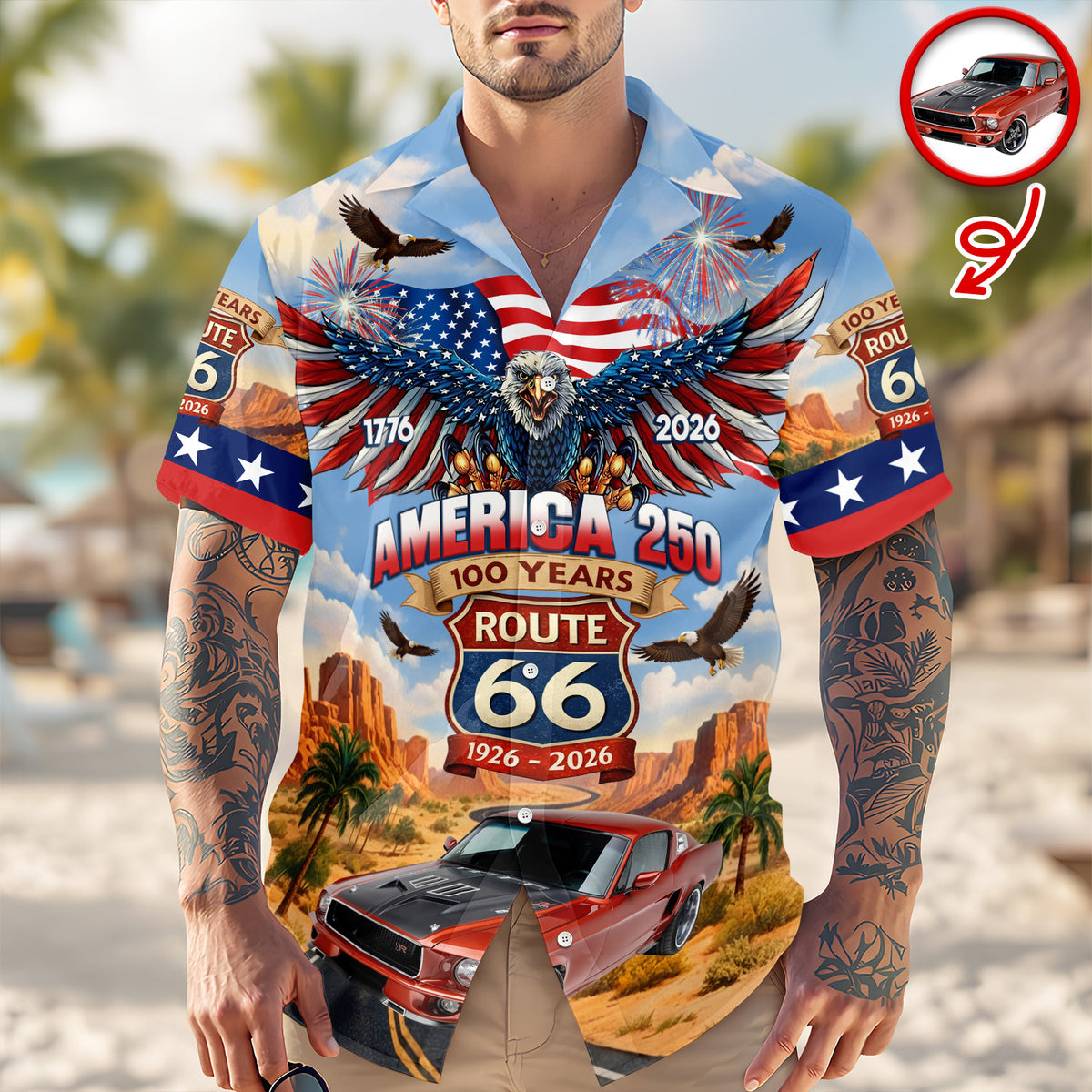 Custom Car Photo America 250 100 Years Route 66 1926-2026 Hawaii Shirt CH07 910542