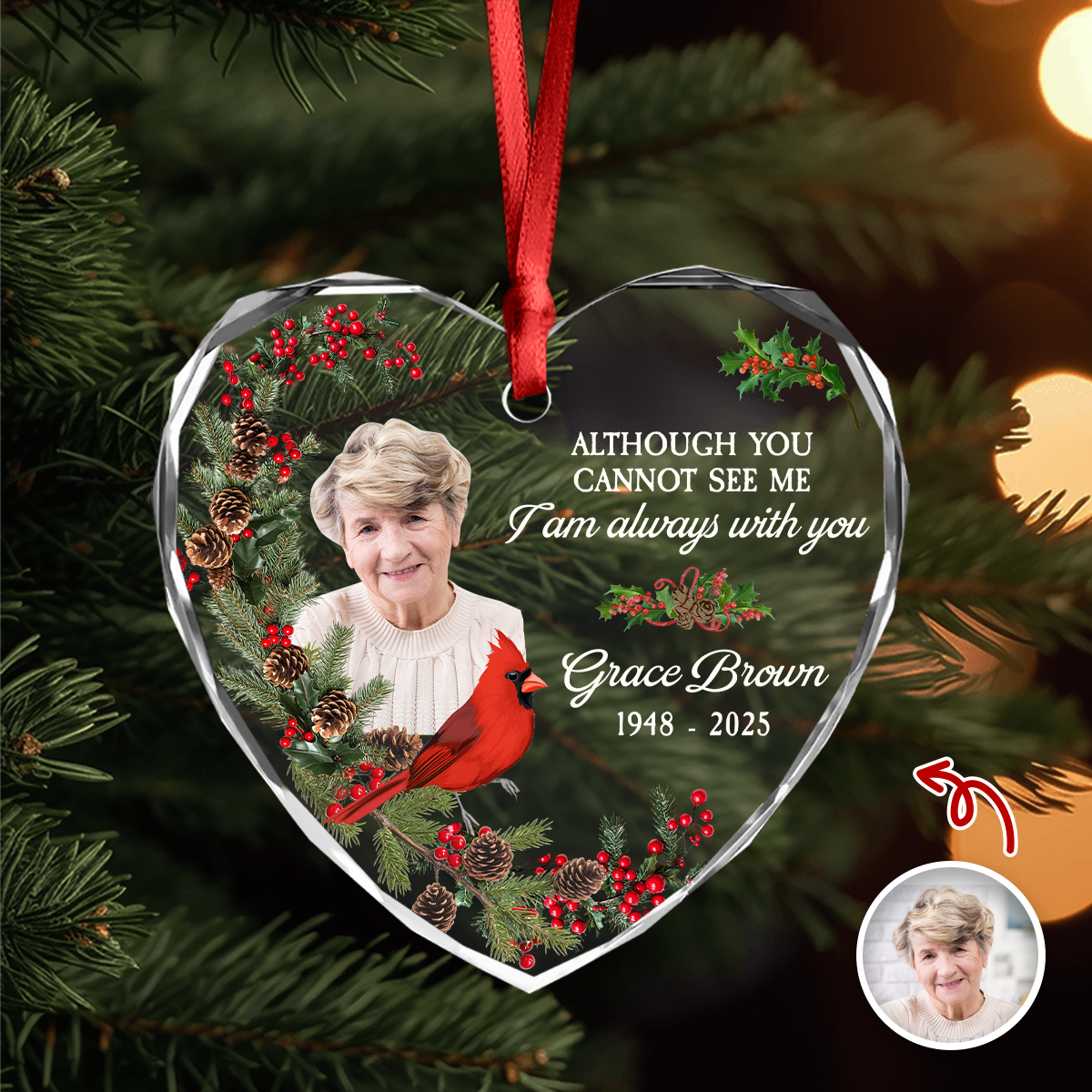 Custom Photo I'm Always With You Memorial Glass Ornament, Loss of Dad/Mom Gift HO82 894764