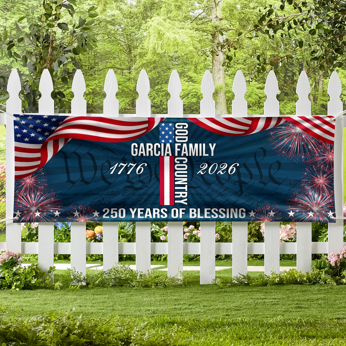 Custom Family Name Patriotic American Flag 250 Years of Blessing God Banner CH07 910644