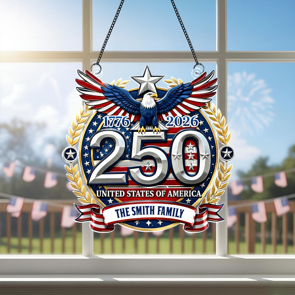 Custom Family Name USA 250th Anniversary Patriotic Acrylic Suncatcher LM32 899279