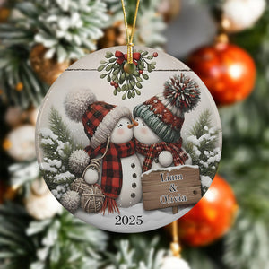 Personalized Kissing Snowman Couple Ceramic Ornament HA75 897220