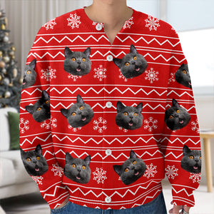 Custom Cat Face Photo With Christmas Pattern Ugly Cardigan CH07 899824
