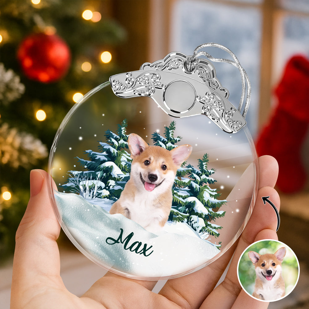 Custom Dog Photo Metal Top Glass Ornament For Christmas HA75 897170