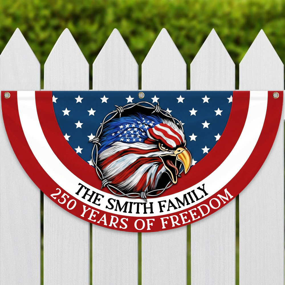 Custom Family Name American Flag 250 Years of Freedom 1776–2026 Patriotic Non-Pleated Fan Flag HO82 901334