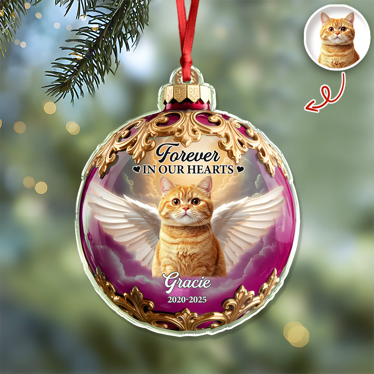 Custom Dog Cat Photo Forever In My Heart Memorial Acrylic Ornament HA75 897894