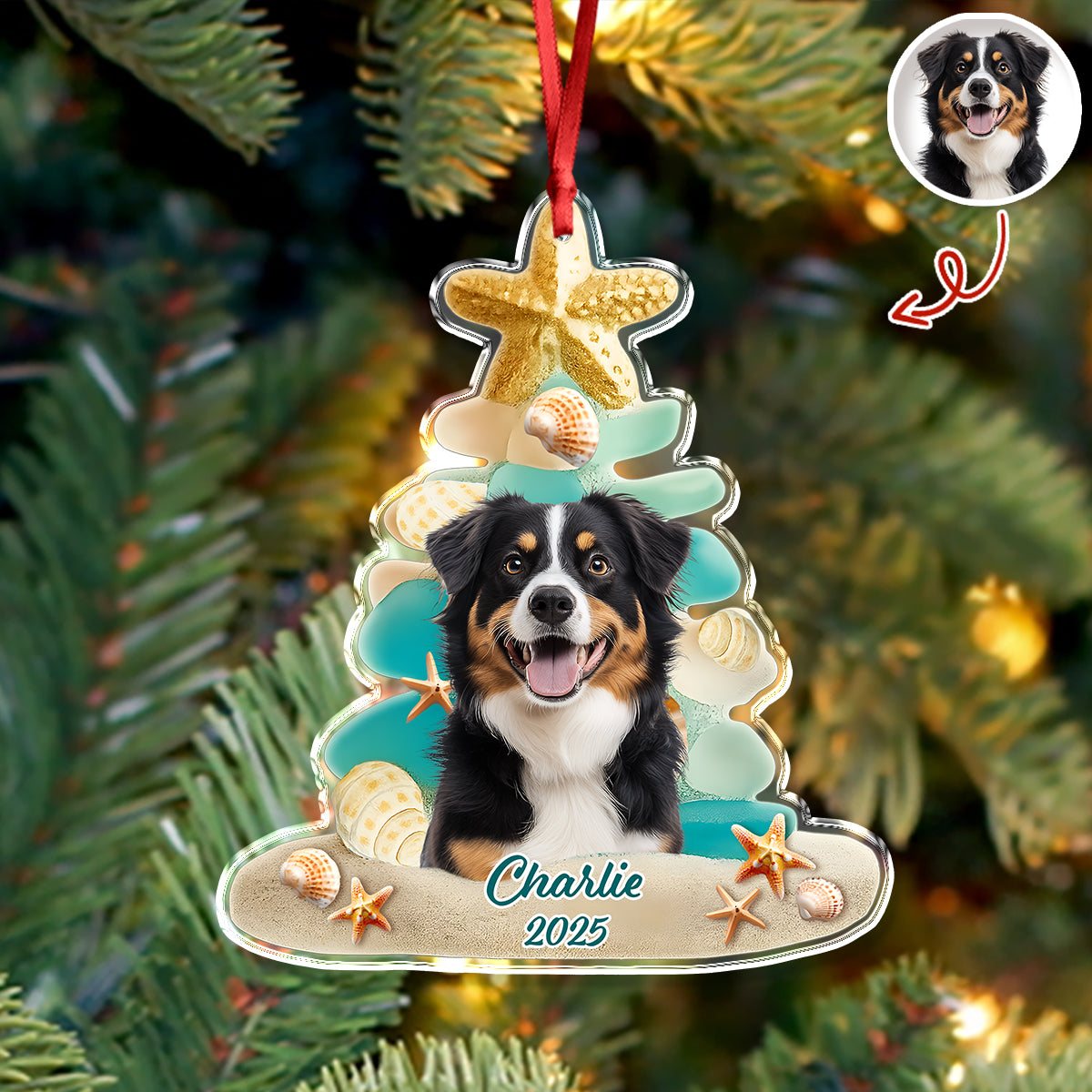 Custom Cute Dog Photo Sea Glass Christmas Acrylic Ornament For Dog Lovers LM32 895997