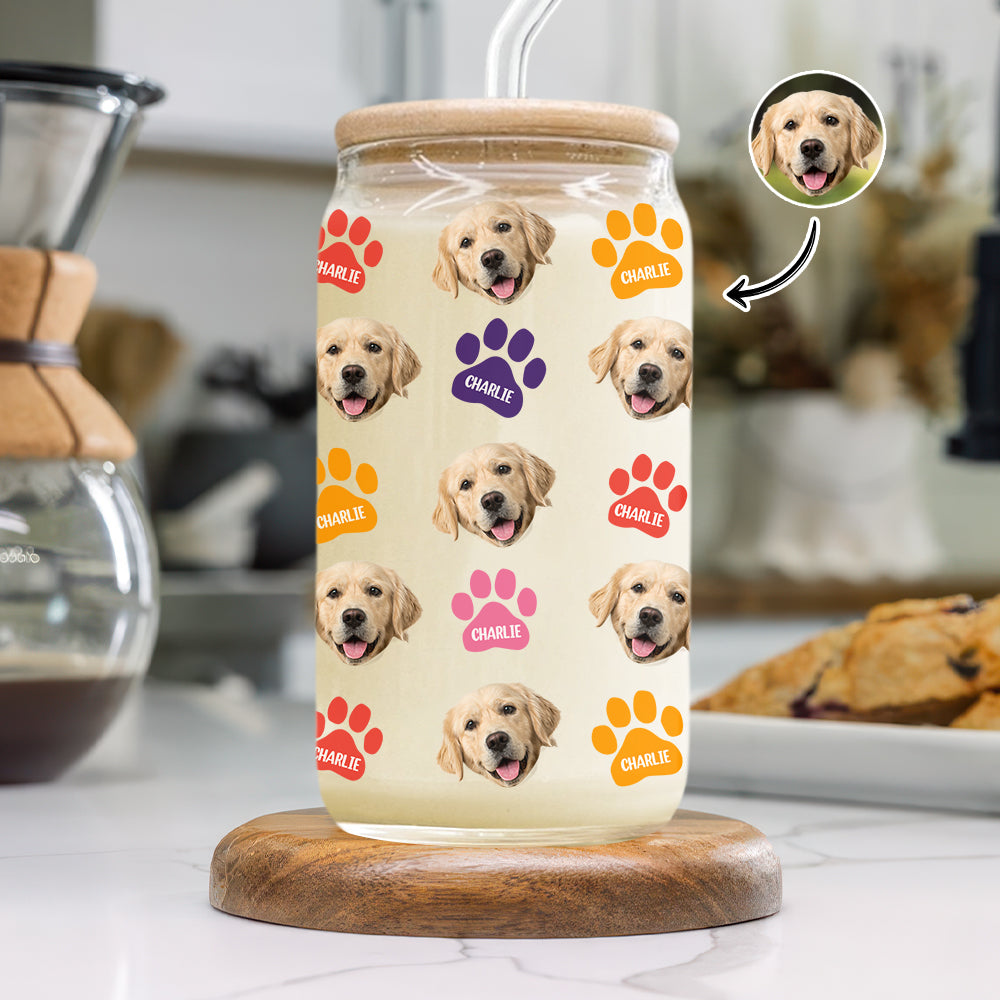 Custom Photo Name Area Paws Glass Can With Lid Gift For Pet Lovers HO82 900570
