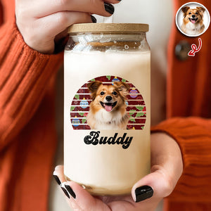 Custom Dog Photo And Name On Glass Can With Lid Gift TH10 896785
