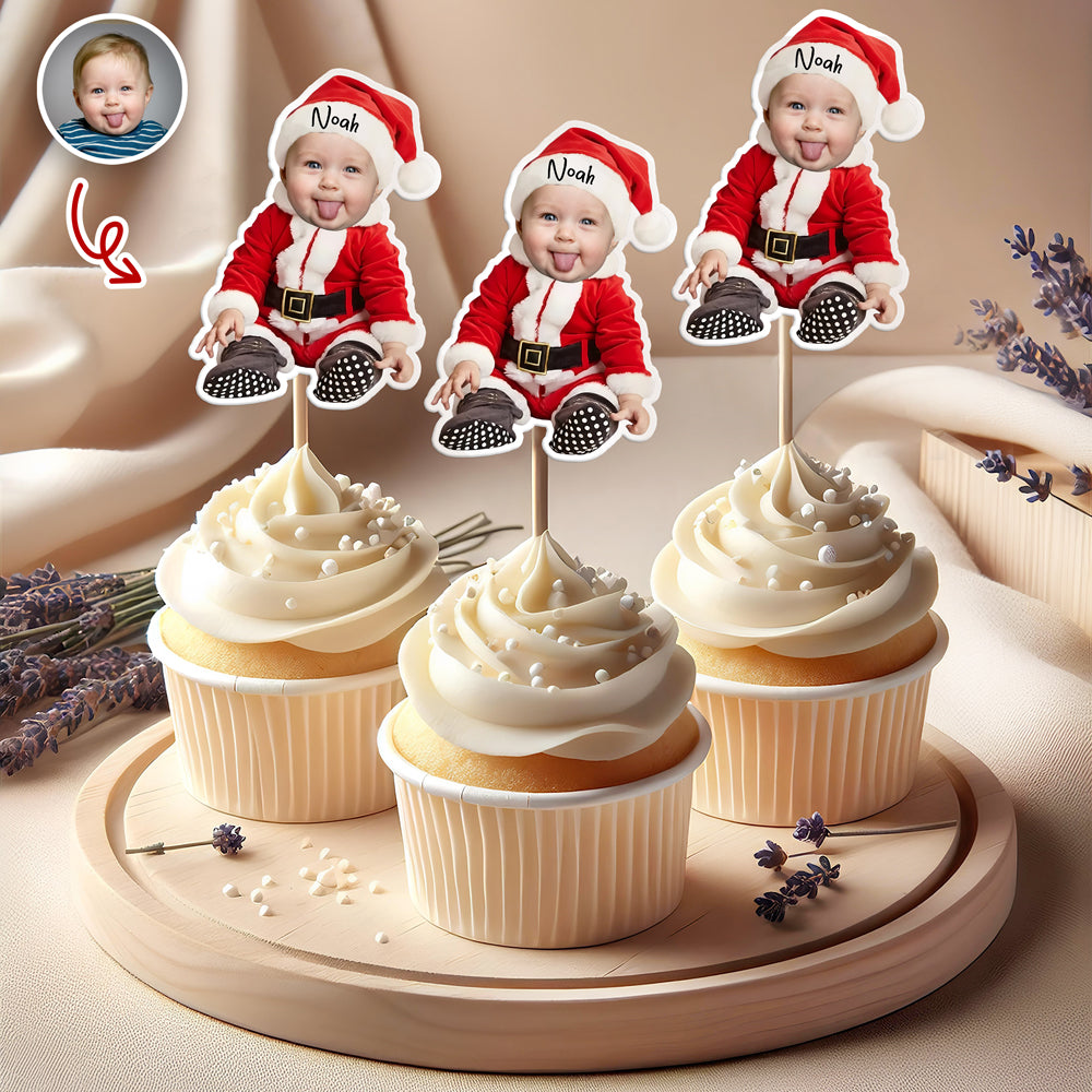 Custom Baby Santa Photo First Christmas Cupcake Topper CH07 899030