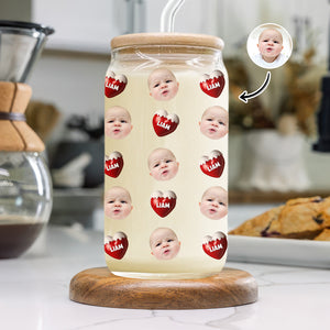 Custom Face Kid With Sweet Heart Glass Can With Lid Family Gift HA75 898330