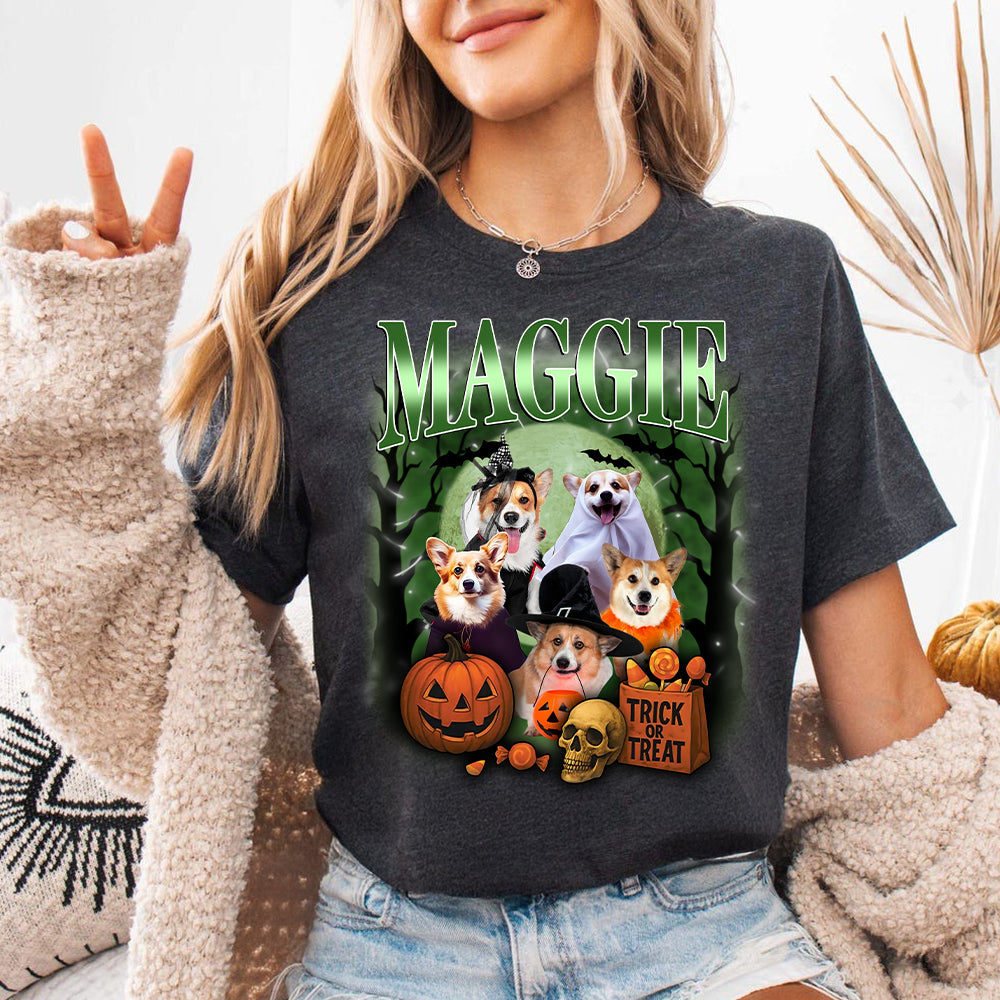 Custom Photo Dog Halloween Retro Style Dark Shirt HO82 894988