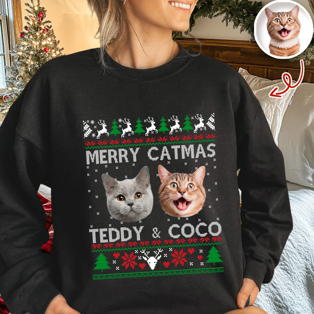 Custom Cat Photo Ugly Christmas Sweatshirt For Cat Lovers TH10 896379
