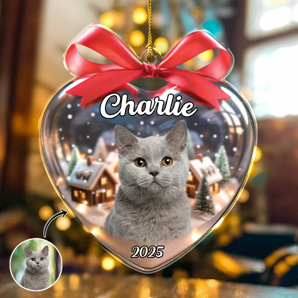 Custom Cat Photo Heart Shaped Acrylic Ornament Christmas Gift For Cat Lovers CH07 899488