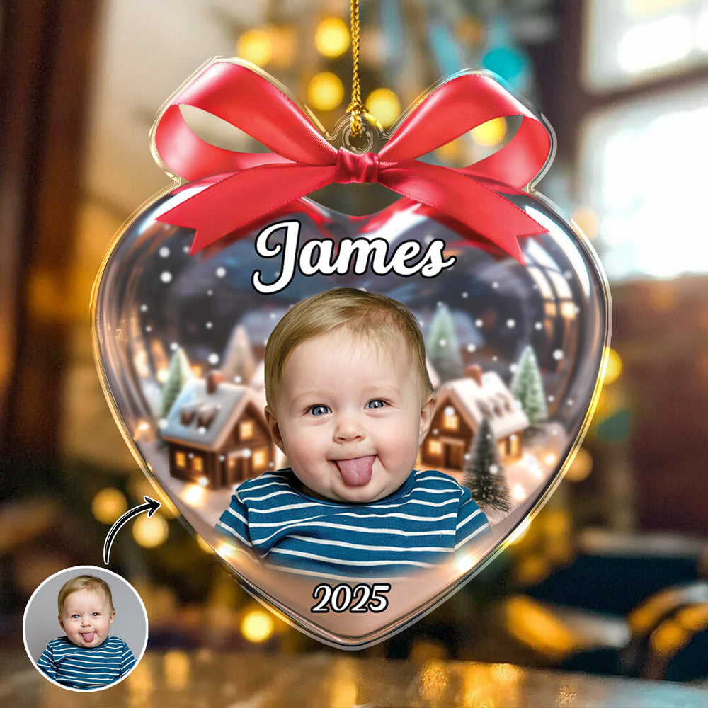 Custom Kid Photo Heart Shaped Acrylic Ornament Christmas Gift For Family CH07 896788