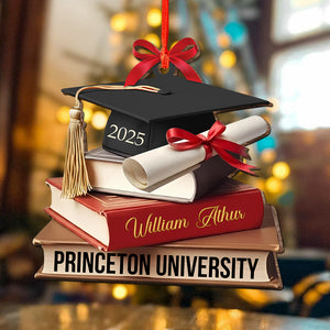 Graduation Cap With Books - Personalized Wooden Ornament Graduation Gifts LM32 897319