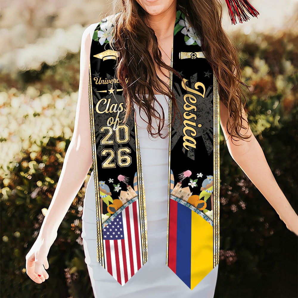 Personalized Class Of 2026 Country Flag Stoles Graduation Gift LM32 897695
