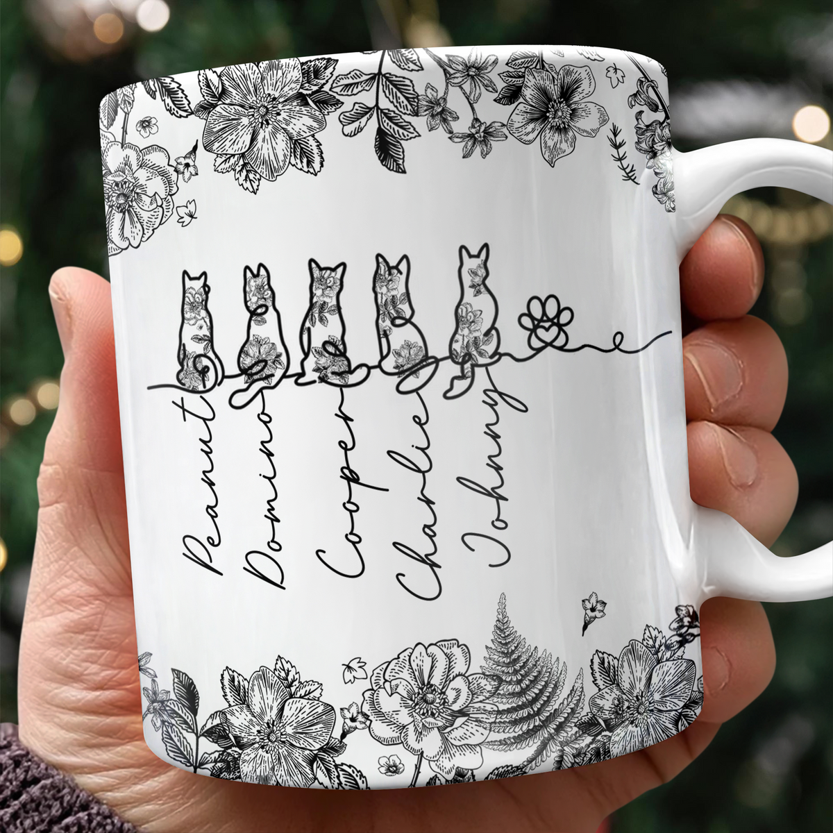 Custom Name Dog Cat Line Art Toile De Jouy Style Print Full Mug LM32 895013