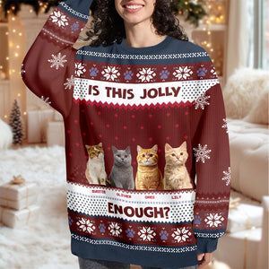 Custom Photo Is This Jolly Enough Cat Ugly Sweater HO82 900284