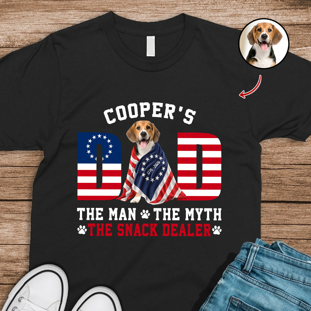 Custom Photo Dog - Dog's Dad The Man The Myth The Dealer American Flag Dark Shirt HO82 901262
