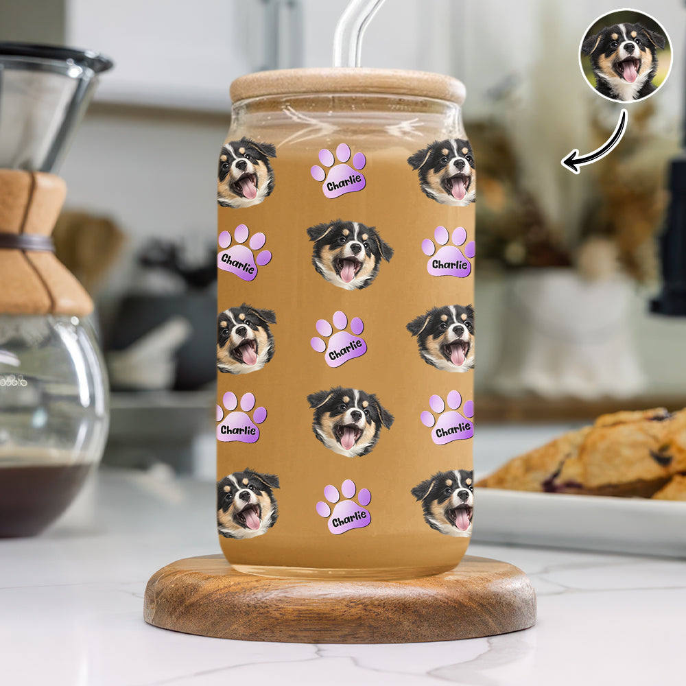 Custom Dog Cat Pet Photo Glass Can With Lid Gift for Pet Lovers HA75 898420