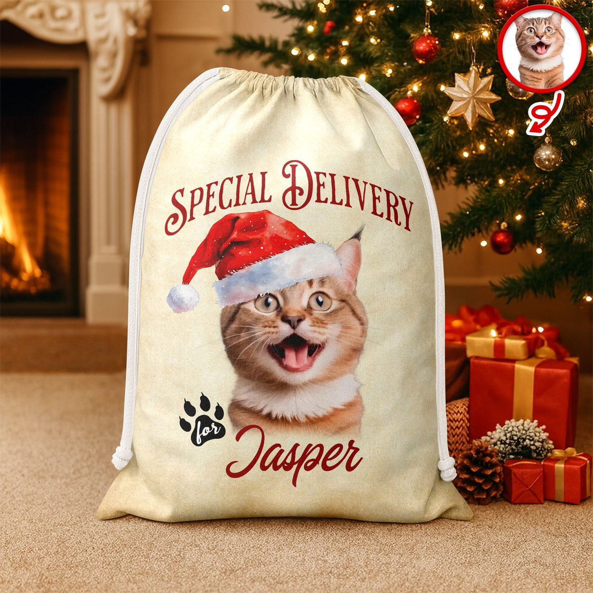 Personalized Cat Santa Christmas Bag Custom Cat Name Christmas Sack Special Delivery CH07 899416