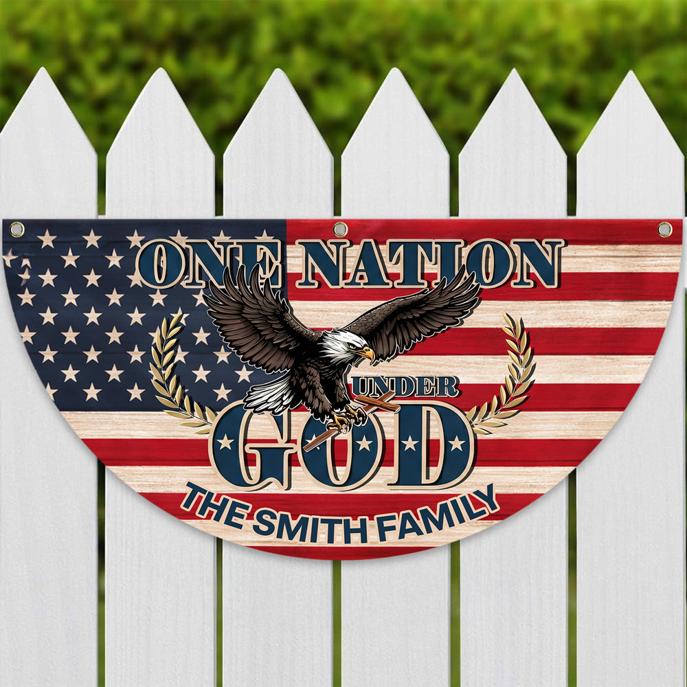 Custom Family Name American Flag One Nation Under God Soaring Patriotic Non-Pleated Fan Flag HO82 901944