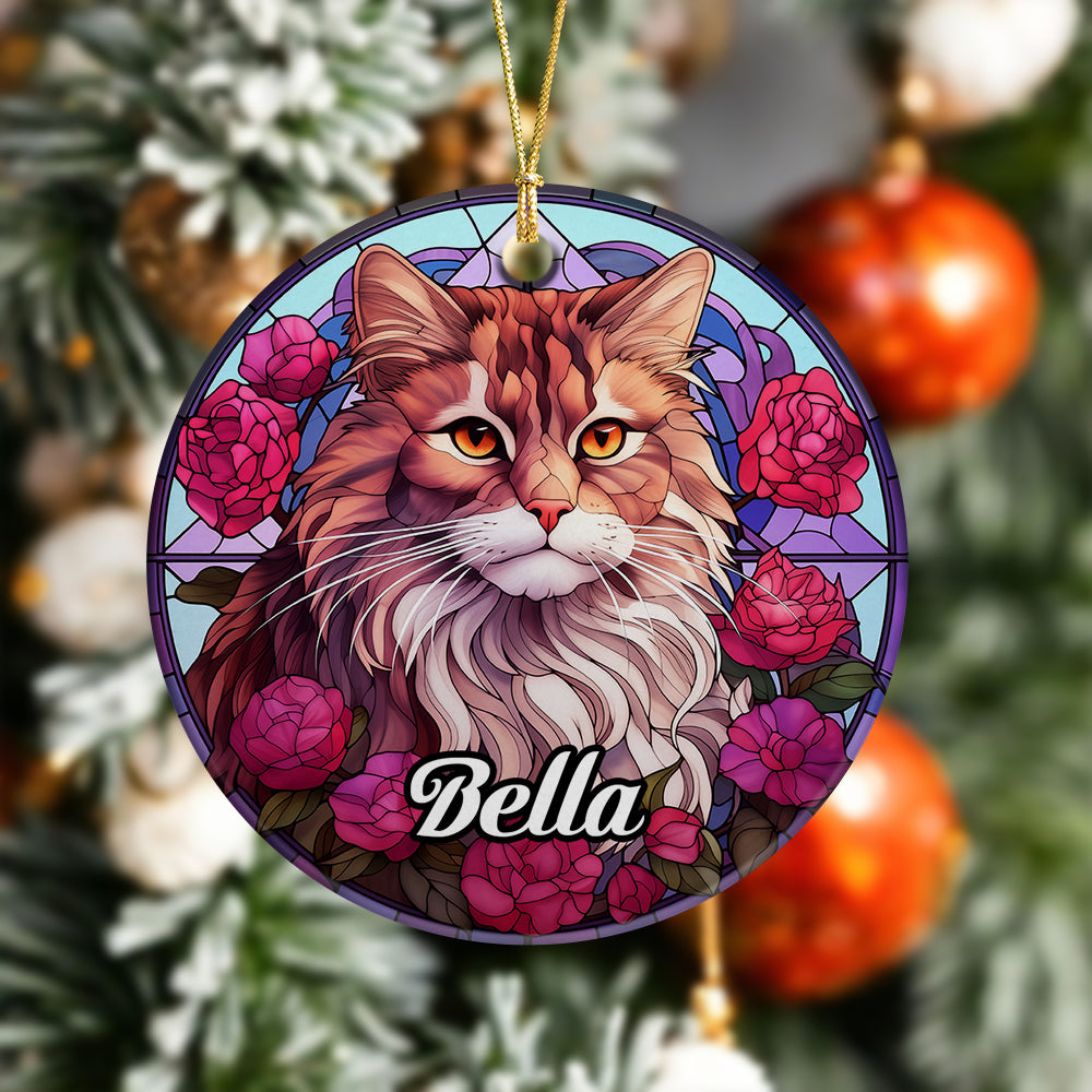 Custom Cat Stained Glass Style Christmas Ceramic Ornament TH10 896421
