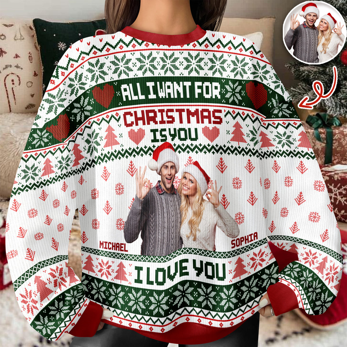Custom Photo All I Want For Christmas Is You Ugly Sweater Gift For Couple HO82 900142