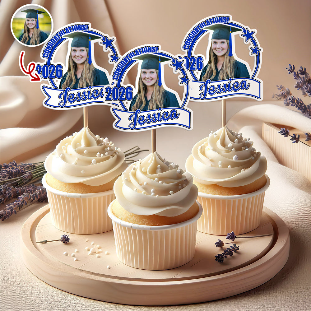Custom Photo 2026 Graduation Cupcake Topper Personalized Name Party Graduation Gift TH10 898987