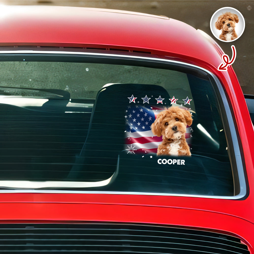 Custom Photo Dog With American Flag Car Window Decal Sticker HA75 920564