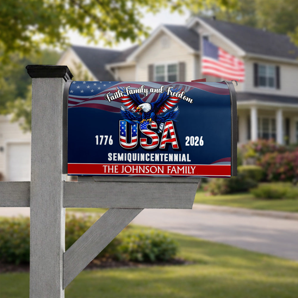Custom Name Faith, Family & Freedom America 250 Years Patriotic Mailbox Cover CH07 910226