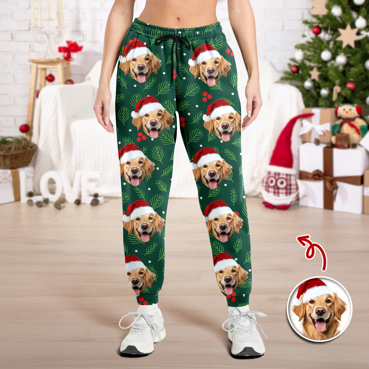 Custom Photo Dog Christmas Sweatpants, Gift For Dog Mom Dog Dad HA75 892988